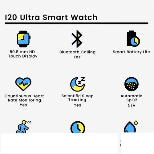 I20 Ultra Smart Watch – With Earbuds & 7 Straps